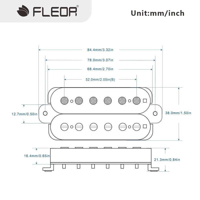 FLEOR Electric Guitar Pickup Double Coil Humbucker Pickups 52mm Ceramic Bridge Pickup-Black - Image 2